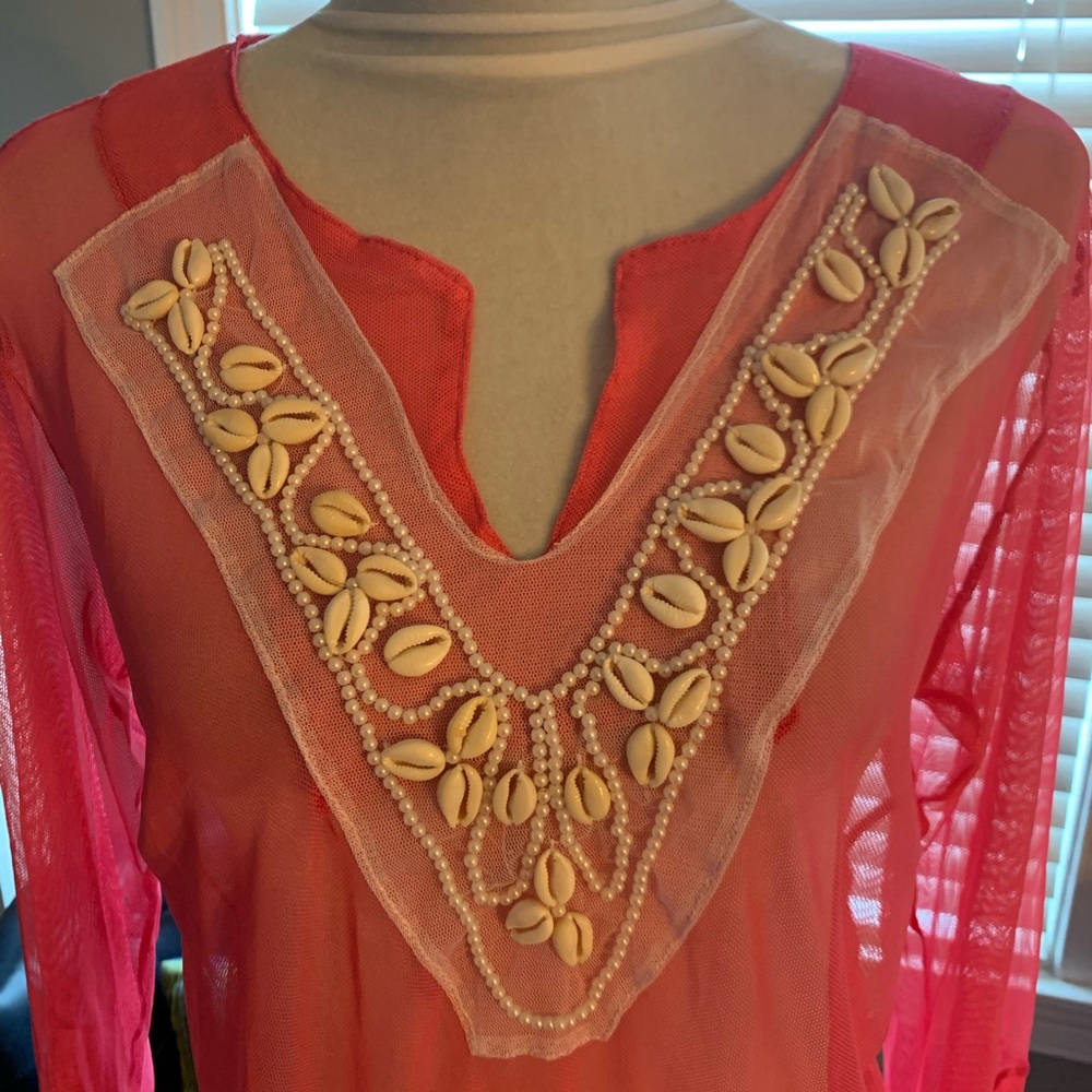Coral mesh swim coverup. Size Medium - Picture 2 of 11